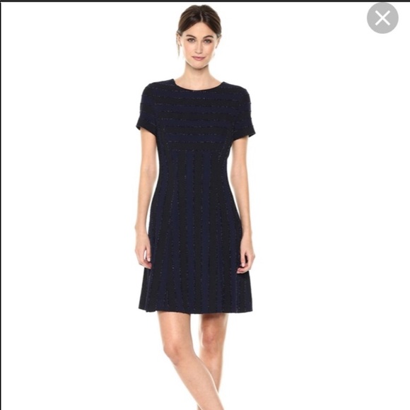 Tahari Sparkle Metallic Stripe Fit Flare Dress 4 - Picture 2 of 7